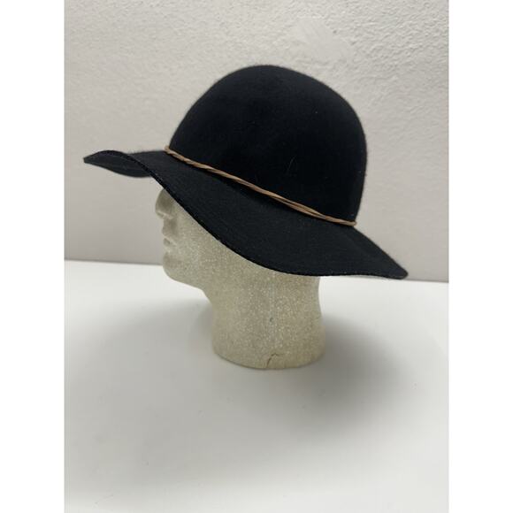 Madden Girl Women Black Wool Floppy Brim Hat One Size Brown Twisted Belt - Picture 2 of 12